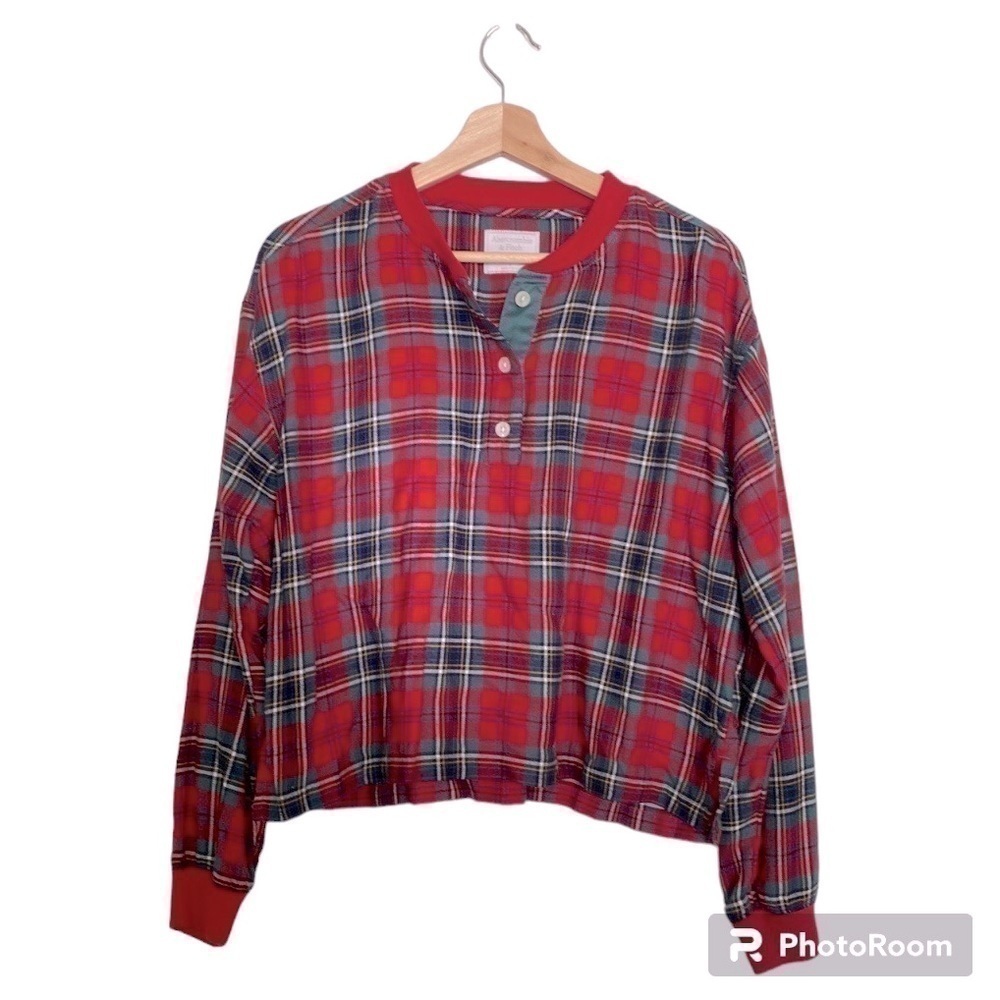 Abercrombie & Fitch Plaid Christmas Sleepware Top Size Small